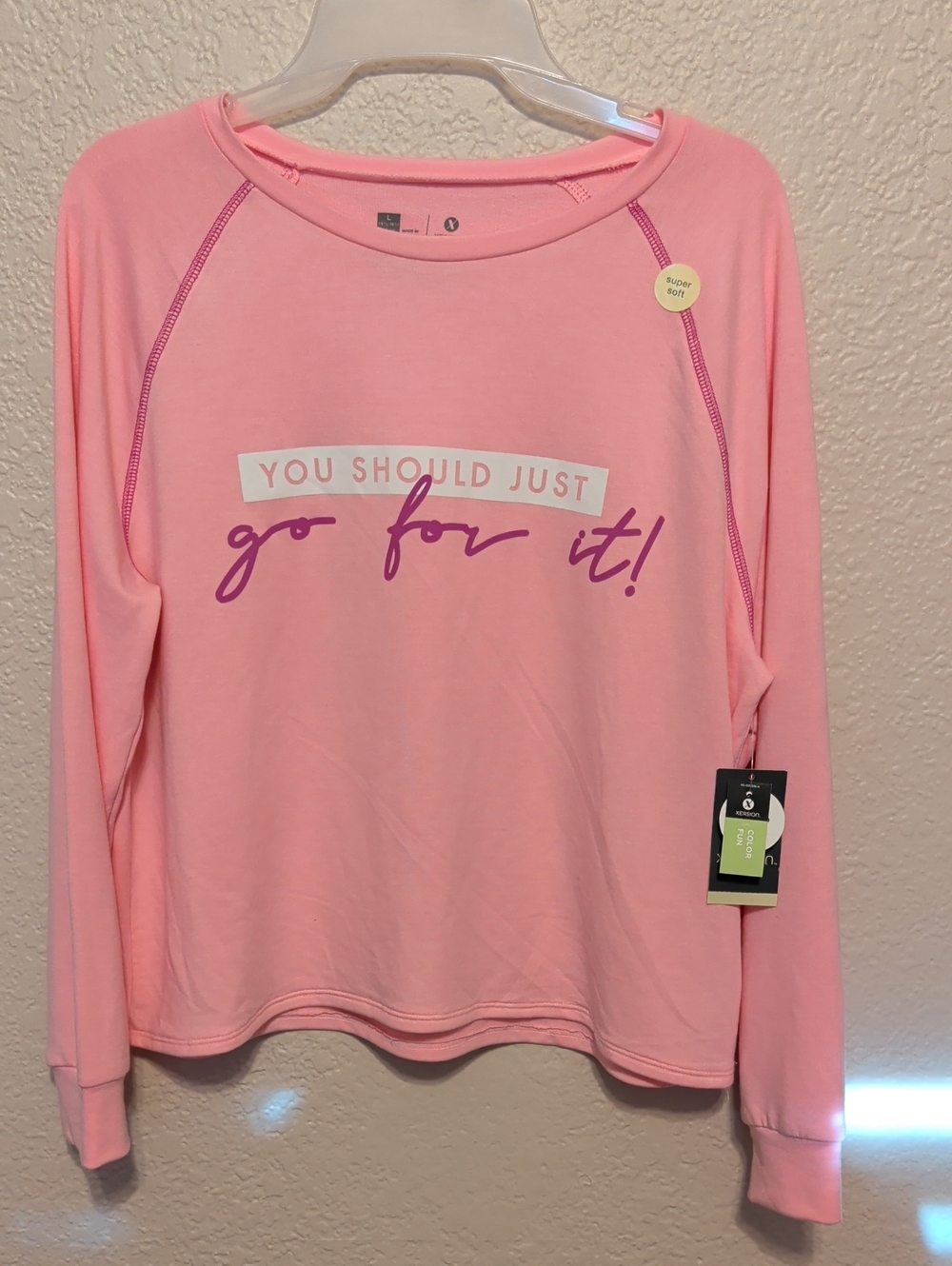 Xersion Pink Long-Sleeve Top with Motivational Script